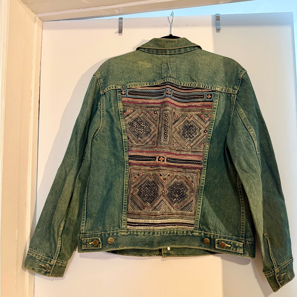 Upcycled Denim Jacket with Patterned Back - image 1